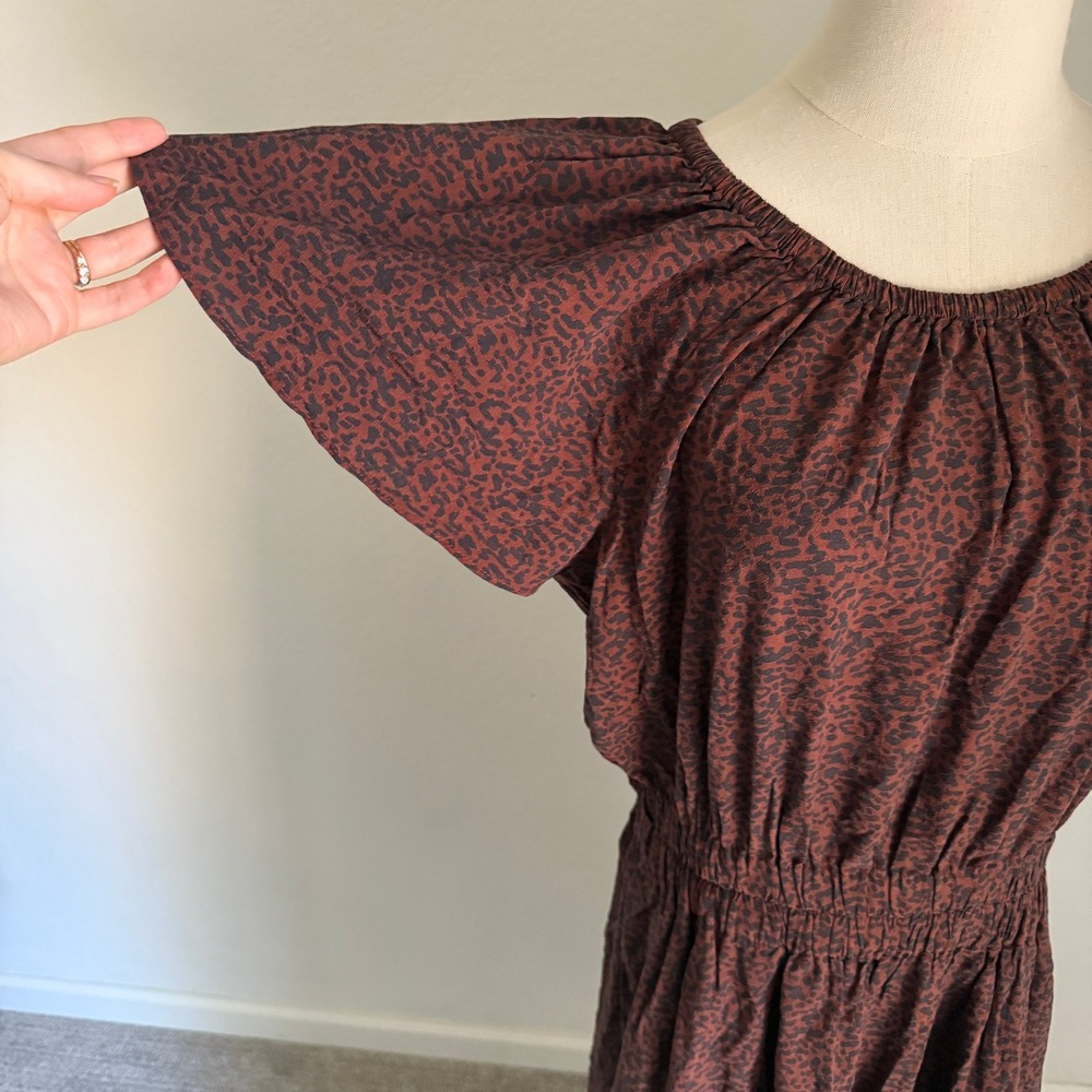 Marine Layer Charlotte Maxi Dress Deep Cheetah Brown Leopard Off Shoulder Large - Picture 8 of 13
